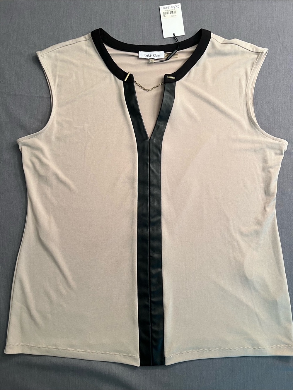 Calvin Klein Cream Tank with Black Trim and Chain Detail